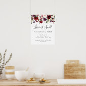 Red Floral Love is Sweet Wedding Dessert Bar Sign Poster (Keuken)