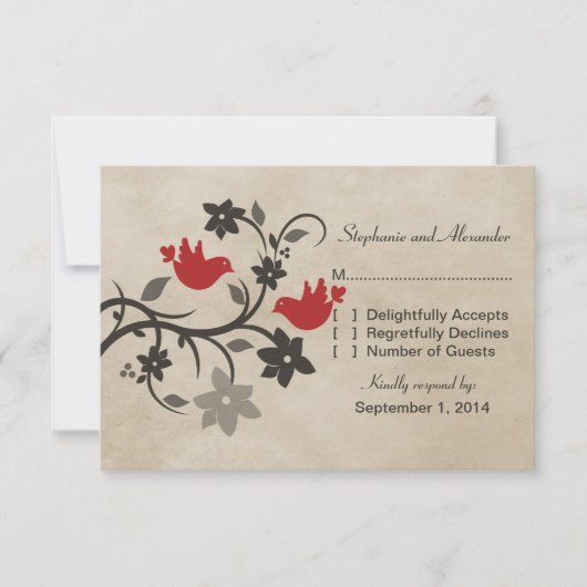Red Floral Lovebird Response Kaart (Voorkant)