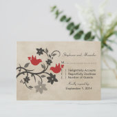 Red Floral Lovebird Response Kaart (Staand voorkant)
