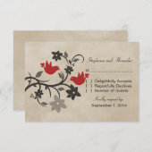 Red Floral Lovebird Response Kaart (Voorkant / Achterkant)