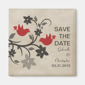 Red Floral Lovevogels sparen de Datum Magnet