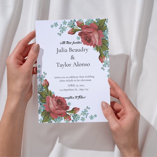 Red Floral Luxury Invitation – Elegant & Timeless Kaart