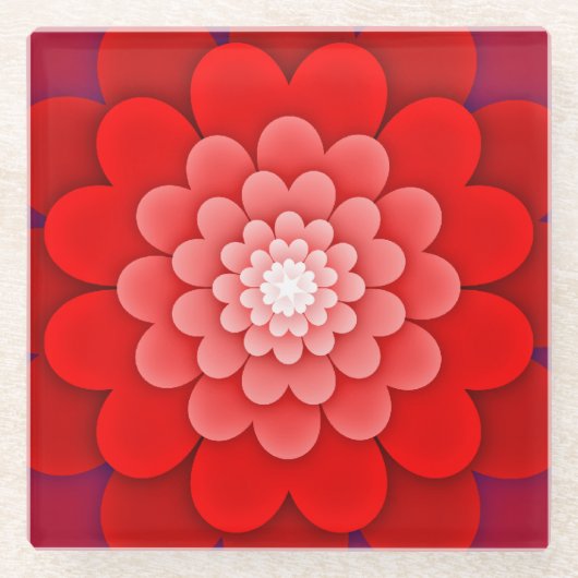 Red Floral Mandala-58566 Glazen Onderzetter (Voorkant)