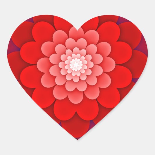 Red Floral Mandala-58566 Hart Sticker (Voorkant)