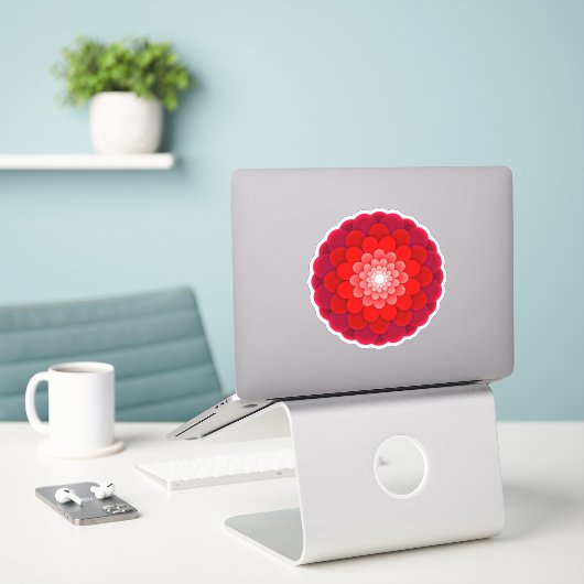 Red Floral Mandala-58566 Sticker (Laptop op bureau)