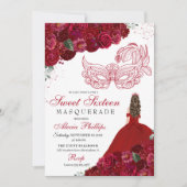 Red Floral Masquerade Sweet 16 Uitnodiging (Voorkant)
