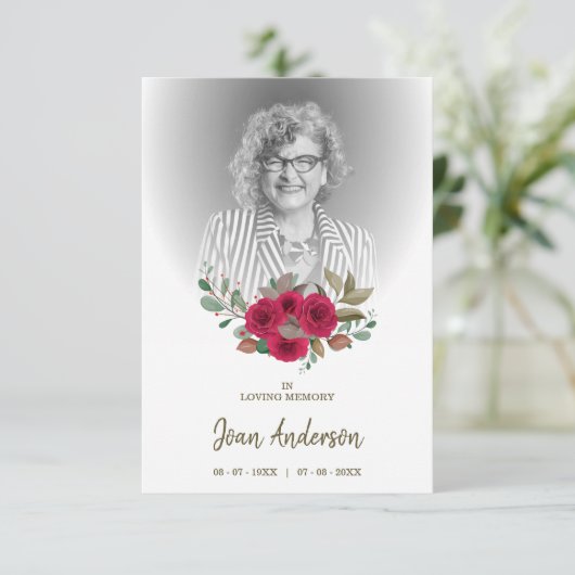 Red Floral met begrafenisuitnodiging (Staand voorkant)