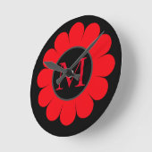 Red Floral Monogram Black Aangepaste naam Abstract Ronde Klok (Hoek)