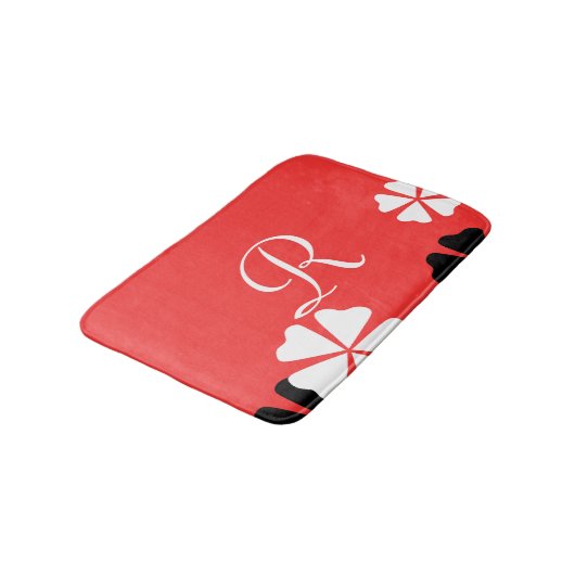 Red Floral Monogram Minimalist Plush Badmat (Gekanteld)