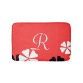 Red Floral Monogram Minimalist Plush Badmat (Voorkant)