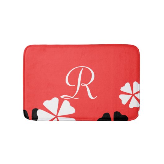 Red Floral Monogram Minimalist Plush Badmat (Voorkant)