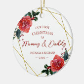 Red Floral ons eerste kerstfeest als mama en papa Keramisch Ornament (Links)