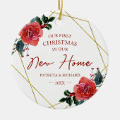 Red Floral ons eerste kerstfeest in ons nieuwe hui Keramisch Ornament (Voorkant)