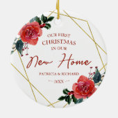 Red Floral ons eerste kerstfeest in ons nieuwe hui Keramisch Ornament (Achterkant)