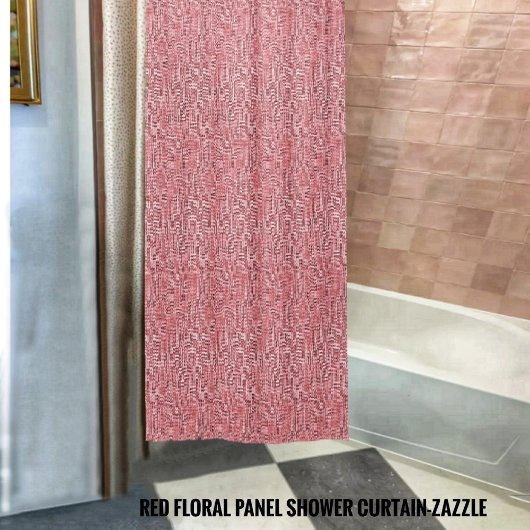 Red Floral Panel Shower Curtain Douchegordijn