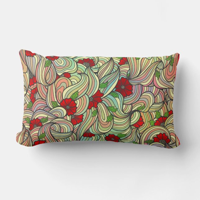 Red Floral Patroon met kleurrijke zachte vleugelli Kussen (Voorkant)