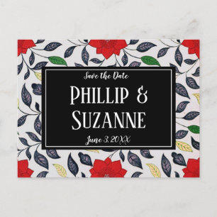  Red Floral Patroon sparen de Datum Aankondigingskaart