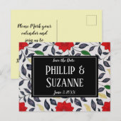  Red Floral Patroon sparen de Datum Aankondigingskaart (Voorkant / Achterkant)