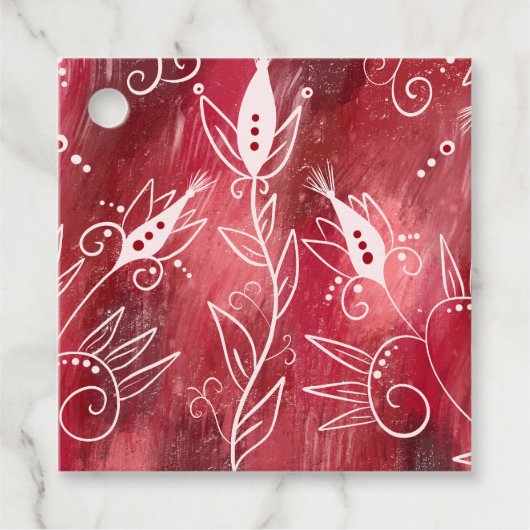 Red Floral Pattern Bedankjes Labels (Voorkant)