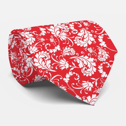 Red Floral Pattern Custom Necktie Stropdas (Opgerold)