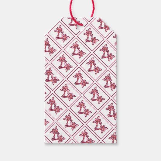 Red Floral Pattern Gift Label Cadeaulabel (Voorkant)