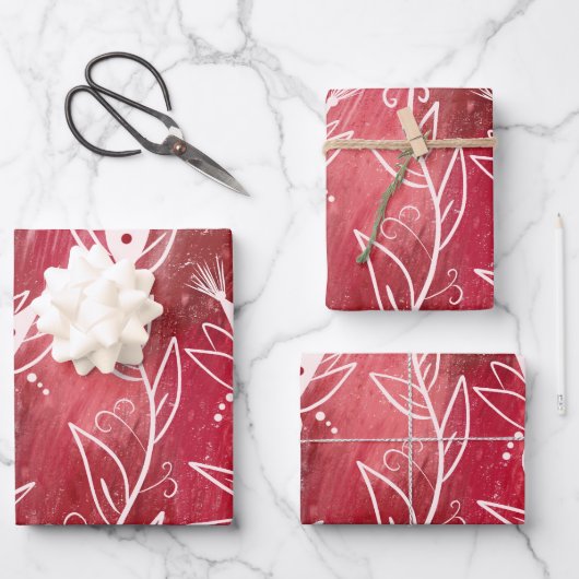 Red Floral Pattern Inpakpapier Vel (Voorkant)