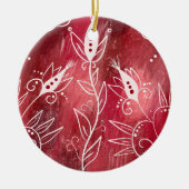 Red Floral Pattern Keramisch Ornament (Voorkant)