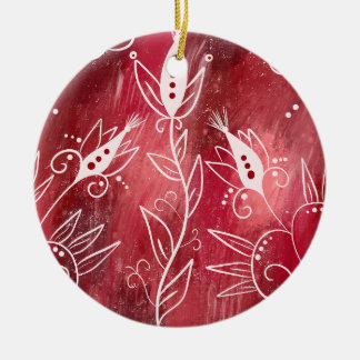 Red Floral Pattern Keramisch Ornament