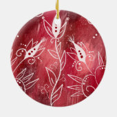 Red Floral Pattern Keramisch Ornament (Achterkant)