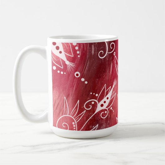 Red Floral Pattern Koffiemok (Links)