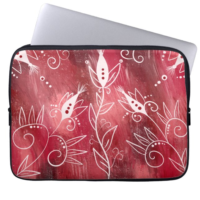 Red Floral Pattern Laptop Sleeve (Voorkant)