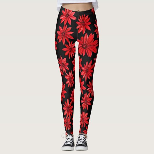 Red Floral Pattern Leggings (Voorkant)