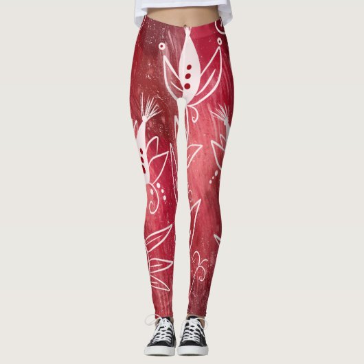 Red Floral Pattern Leggings (Voorkant)