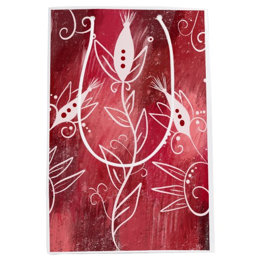 Red Floral Pattern Medium Cadeauzakje (Voorkant)
