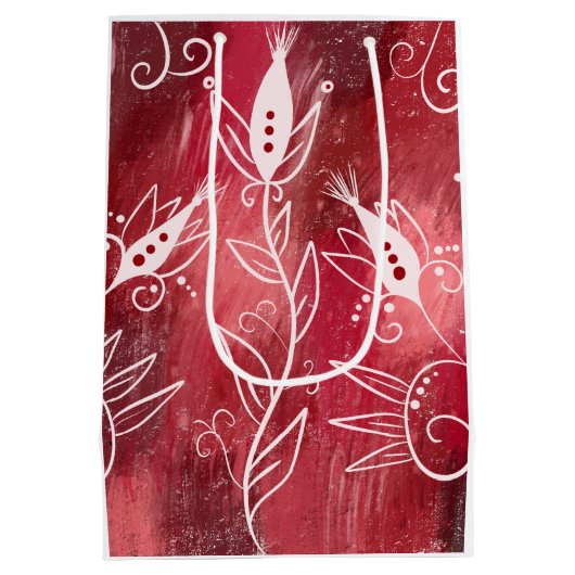 Red Floral Pattern Medium Cadeauzakje (Achterkant)