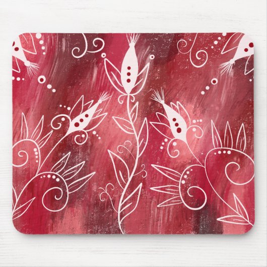 Red Floral Pattern Muismat (Voorkant)