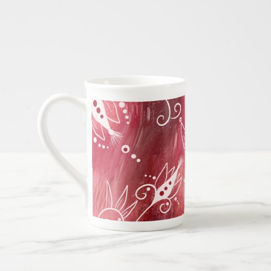 Red Floral Pattern Porselein Kop (Links)