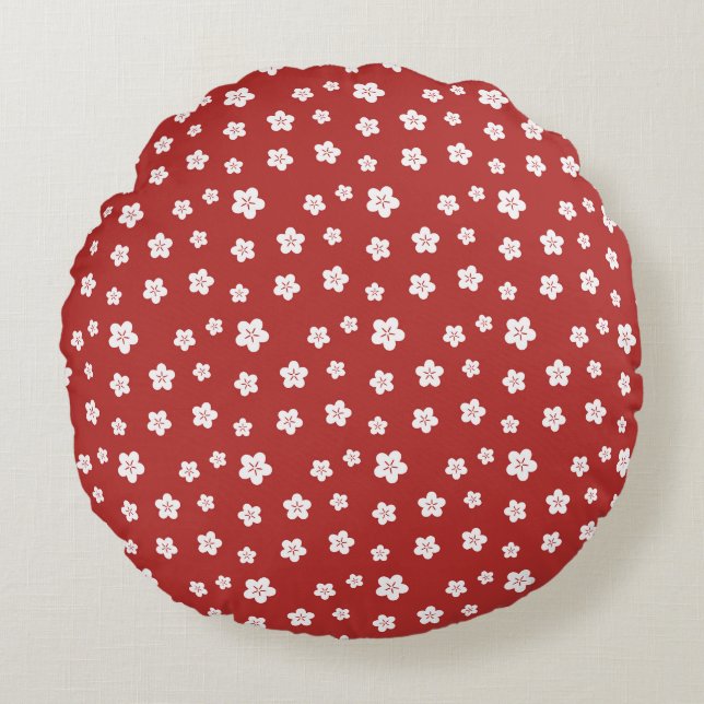 Red Floral Pattern Rond Kussen (Voorkant)