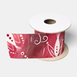 Red Floral Pattern Satijnen Lint