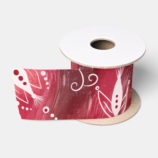 Red Floral Pattern Satijnen Lint (Spoel)