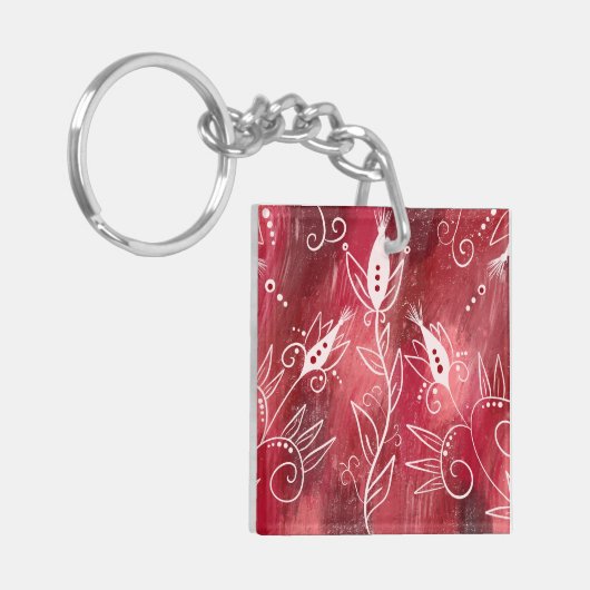 Red Floral Pattern Sleutelhanger (Voorkant Links)