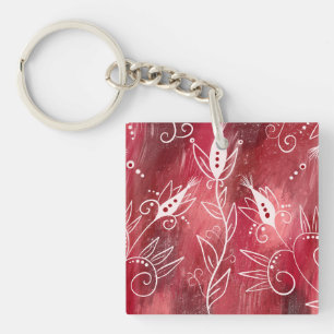 Red Floral Pattern Sleutelhanger
