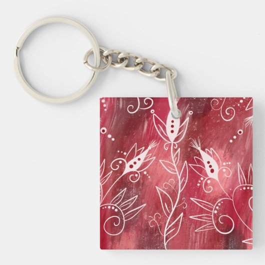 Red Floral Pattern Sleutelhanger (Voorkant)