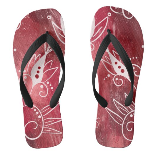 Red Floral Pattern Teenslippers (Voetbed)
