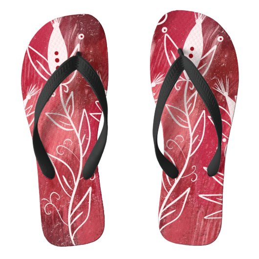 Red Floral Pattern Teenslippers (Voetbed)