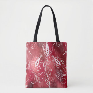Red Floral Pattern Tote Bag