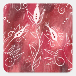 Red Floral Pattern Vierkante Sticker