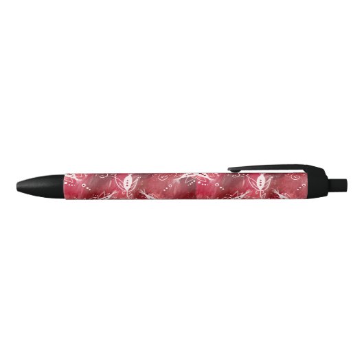 Red Floral Pattern Zwarte Inkt Pen (Bovenkant)