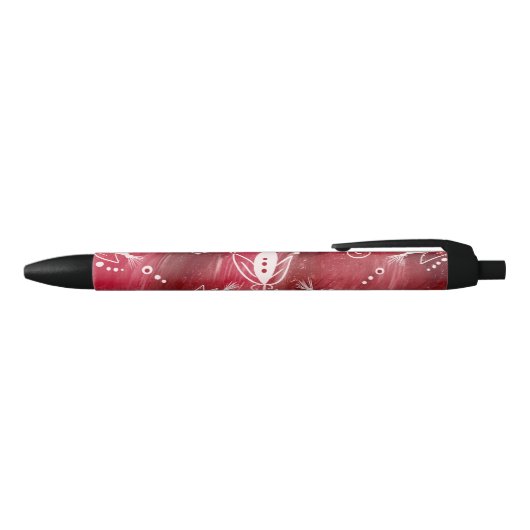 Red Floral Pattern Zwarte Inkt Pen (Bovenkant)