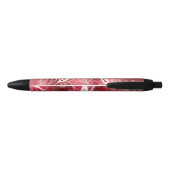 Red Floral Pattern Zwarte Inkt Pen (Achterkant)